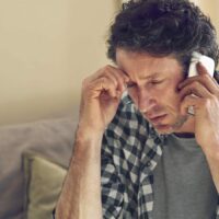 Stressed Man Talking On His Phone Stock Photo