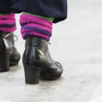 Woman Walking On Ice Stock Photo