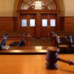 Empty Courtroom With Gavel Stock Photo