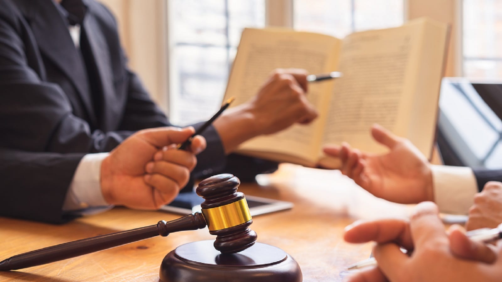 Attorneys Meeting Together Privately Stock Photo